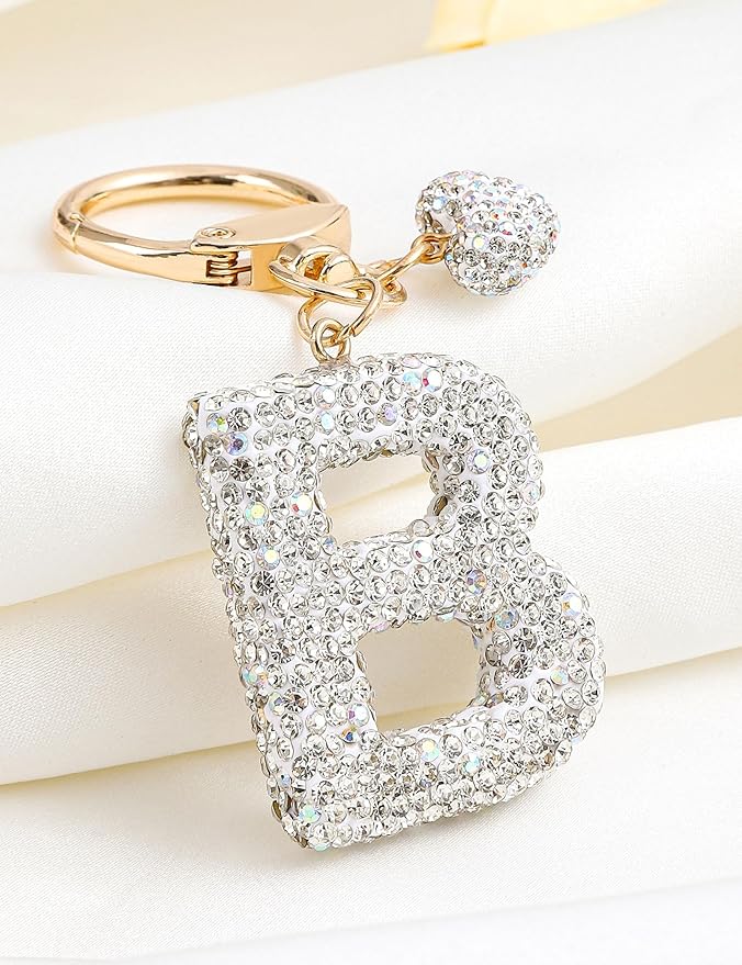 Initial Keychain for Women Girls,Bling Letter Key chain Initial with Heart,Pink Keychain Charms for Backpack Handbag