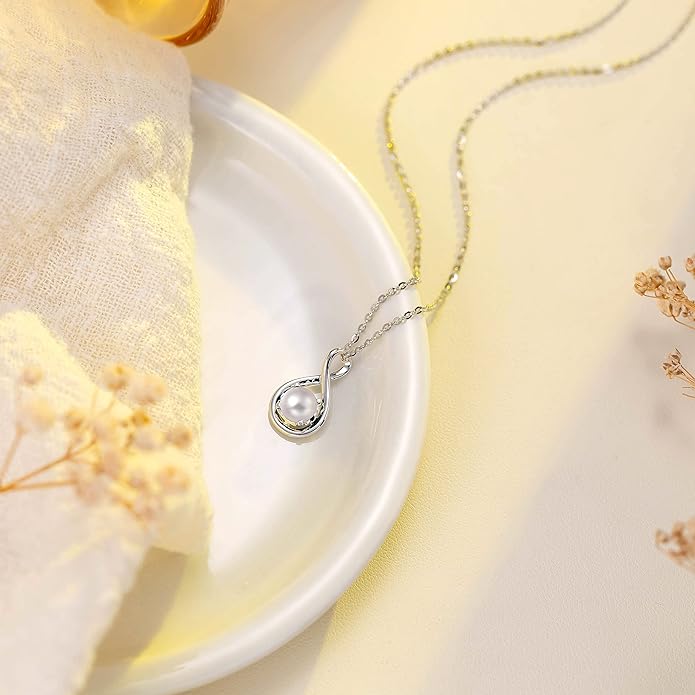 FANCIME 14K Solid Gold Birthstone Pendant with Sterling Silver Chain Infinity Gemstone Necklace Fine Jewelry Anniversary Birthday Christmas Gifts for Women Wife Her