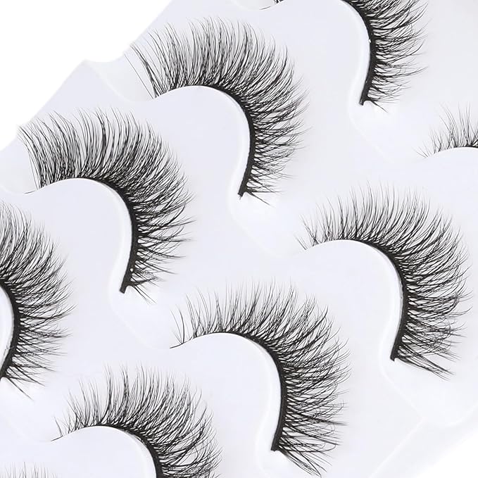 Veleasha Lashes Wispy False Eyelashes Cat Eye 100% Handmade Eyelashes 3D Effect Faux Mink Natural Look Fake Lashes Short Eye Lightweight Lashes with Soft Cotton Band 5 Pairs Pack (Daily)