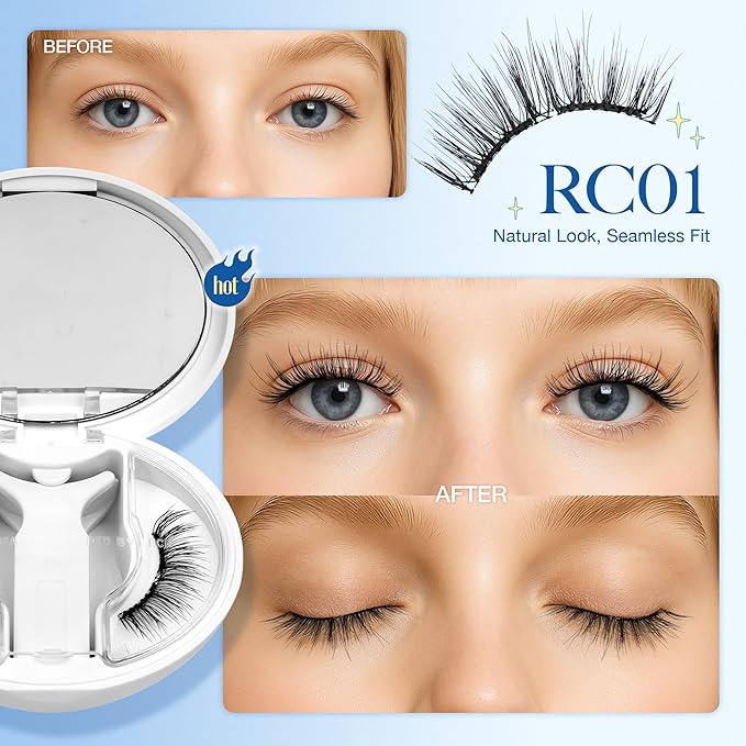 LASHVIEW Magnetic Eyelashes with Applicator Upgrade Soft Magnetic Eyelashes Natural Look Reusable No Glue or Eyeliner Needed Easy to Wear and Remove (RC01)