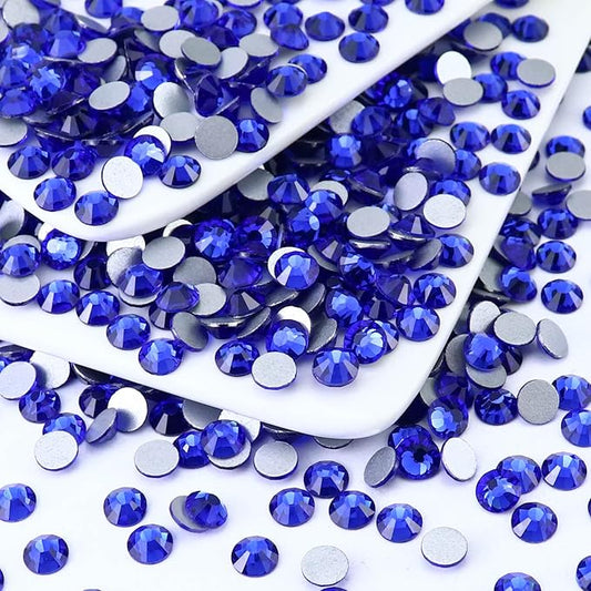 1440PCS SS12 Crystal Glass Flatback Rhinestones, Round Flat Back Crystal Gems for Nail Art and Craft Clothes, Glue Fix Diamond Stones Sapphire/Royal Blue (2.9-3.0mm)