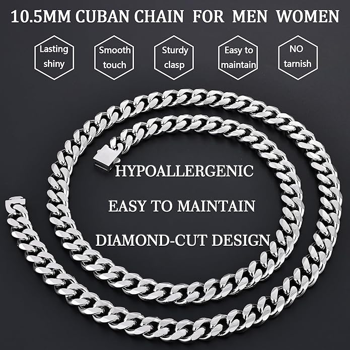 Fiusem 3.5mm Cuban Link Chains for Men, Silver Tone/Black/14K Gold Plated Stainless Steel Necklace Chain, Mens Necklace 16, 18, 20, 22, 24, 26, 28 Inch