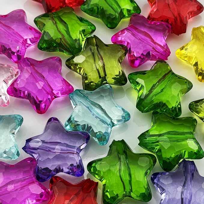 20pcs Acrylic Crystal Star Beads 28mm Star Shape Faceted Beads for Jewelry Making Bracelet Necklace Key Chains DIY Crafts(Mix Colors)