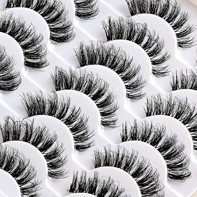 APCYUST Lashes False Eyelashes Natural Wispy Lash Strips Clear Band Fake Eyelash Pack 14 Pairs Cat Eye Strip Lashes Set Fluffy Mink Eyelashes Natural Look Short Wispies Pestañas Postizas for Women