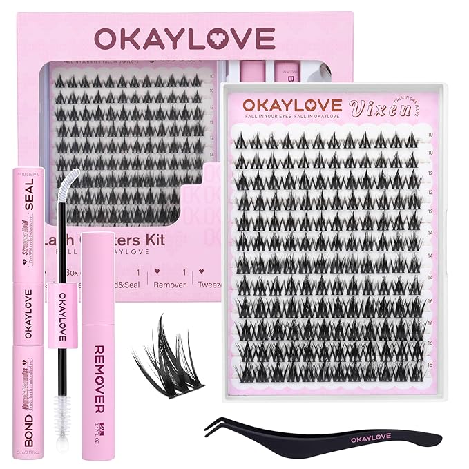 OKAYLOVE Anime Lashes Clusters Kit, Vixen 10-18mm Manga Cluster Eyelash Extensions Kit, 120pcs CC Curl Fairy Wipsy Lash Clear Band Natural Eyelashes with Bond and Seal, Remover, Tweezers