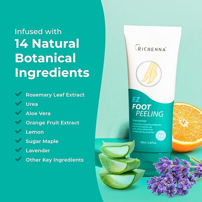 RICHENNA EZ Foot Care Cream - Advanced Exfoliating Urea Foot Cream for Dry Cracked Heels and Feet | 14 Natural Ingredients | Repairs, Hydrates and Smoothens Dry Cracked Feet - 100ml /3.38 fl. oz