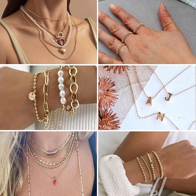Gold Ball Bead Chain [1.5mm/50Feet] 18K Gold Plated Stainless Steel Ball Chains Spool with 30 PCS Connectors for Jewelry Making, Necklace, Key Chain, Dog Tag Chain DIY Craft