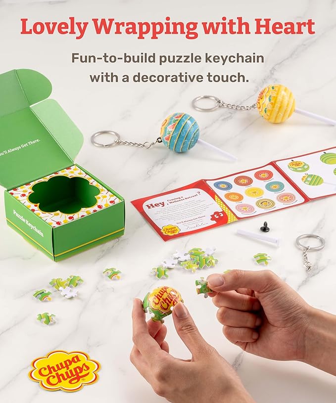 PieceRelax Chupa Chups X 3D Puzzle Keychain 24 Plastic Pieces - Chups My Flavor - Portable Key Ring Unique Gifts