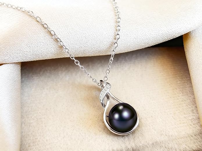 PEARLURA AAA+ 9mm Natural Black pearl necklace for women - Real pearl necklaces for women (18k gold platted 925 sterling Silver)- Wedding anniversary's gift for wife - Luxury birthday gifts for woman - Birthday gift for wife