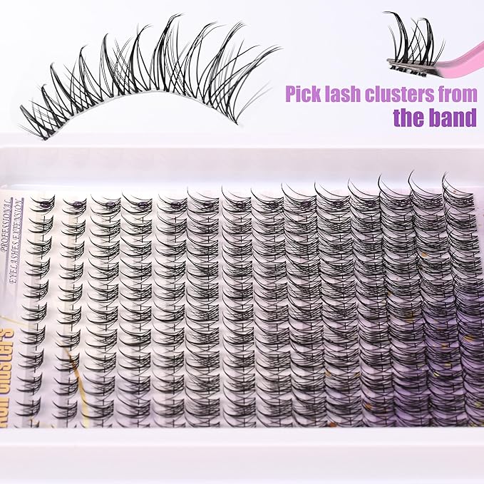 D Curl Lash Clusters Extensions 154 Pcs Individual Eye lash Clusters Natural Cluster Eyelash Lashes Wispy Clusters Lashes Makeup at Home - DIY Lash Extension Kit for Self Application Mix