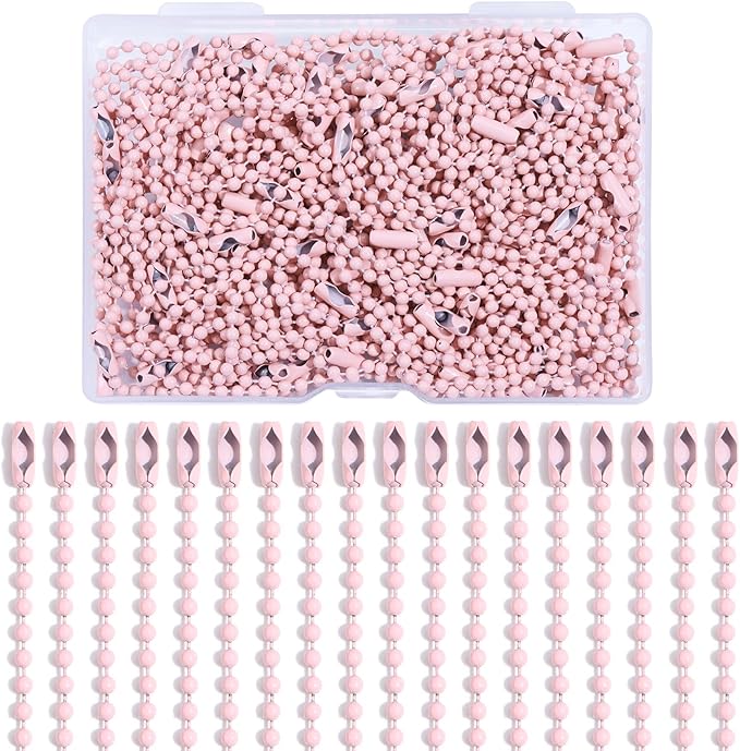 Lemonkey 100Pcs Ball Beads Chains Bulk,Pink Keychains Rings Metal Chains,4 Inch Dog Tag Metal Small Chains with Connectors for Hanging Decoration