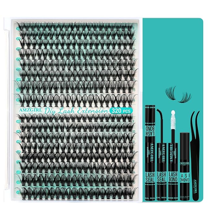 Lash Clusters Kit 320pcs Cluster Eyelash Extension 30D 40D with Long Lasting Lash Bond and Seal Waterproof,Lash Glue Remover,Lash Applicator for Individual Fake Eyelashes(D-Mix9-16mm)