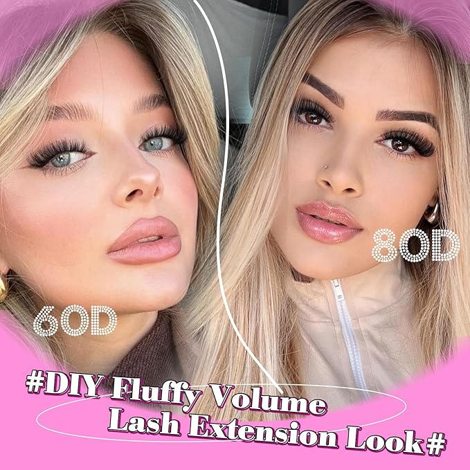 Yawamica Lash Clusters 60D 80D Thick Volume Cluster Eyelash Extensions Fluffier Eyelash Clusters 10-20mm Wispy Lash Extension D Curly Individual Lashes 280pcs DIY Lash at Home