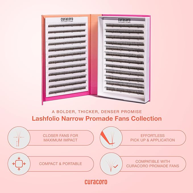 Curacoro LashFolio Wet Promade Fans, Handmade Volume Eyelashes, 5D To 10D, C CC D Curl, 0.03~0.07 mm, 8-13mm Mix Length, Professional Long-Lasting Promade Lash Fans (5D-0.07 CC 8mm-13mm)