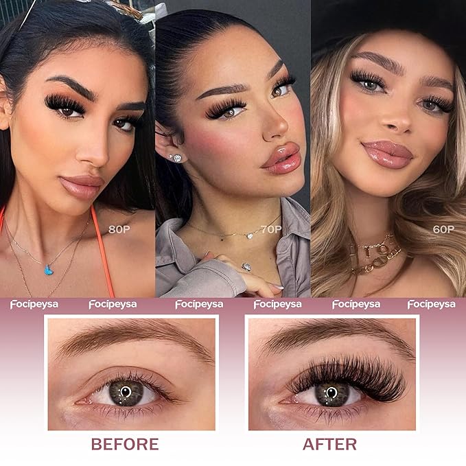 Focipeysa Lash Extension Kit 300pcs Lash Clusters Volume Eyelash Extension 60D 70D 80D Eyelash Clusters 9-16mm DIY Lash Extensions Kit with Waterproof Lash Bond and Seal and Lash Tweezers