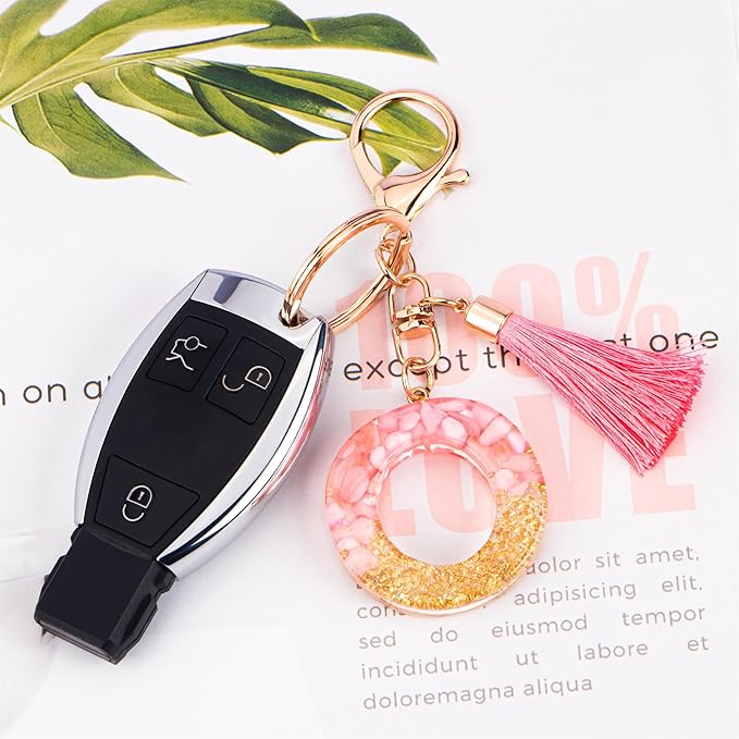 Suweibuke Cute Pink Key Chains for Women Girls, Initial Letter Keychains with Tassel, Charms for Key Purse Handbags Backpacks