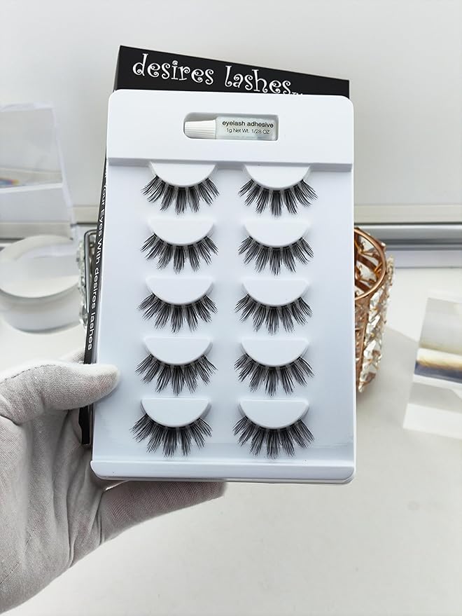 DESIRES LASHES False Eyelash Natural Wispy Fluffy Strip Style Asian Japanese Korean Clear Band Eye Lash 5 Pairs (03 Wednesday)