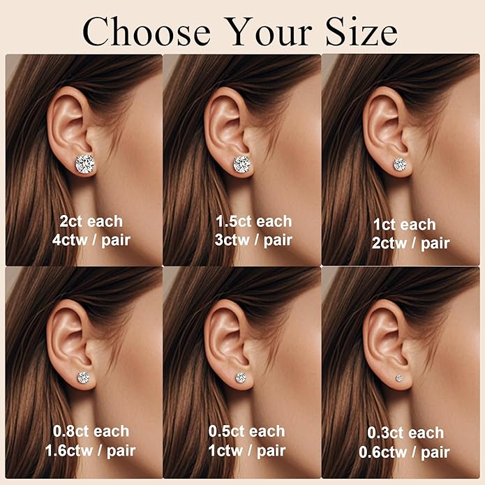 Moissanite Earrings for Women，D Color VVS1 Clarity Lab Created Gemston Men Studs S925 Sterling Silver Plated 18k White Gold Hypoallergenic Jewelry