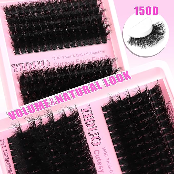 YIDUO Lashes Clusters Kit 150D 12-22MM D Curl Volume Wispy EyeLash Extensions Kit 180pcs Thick Individual DIY false eyelashes Extension with Bond and Seal |Tweezers |Removers |Eyelash Brush