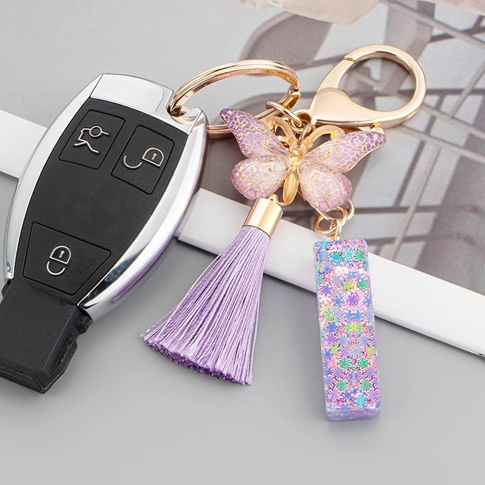 Suweibuke Cute Pink Key Chains for Women Girls, Initial Letter Keychains with Tassel, Charms for Key Purse Handbags Backpacks