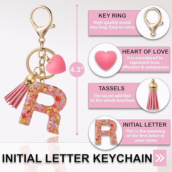 Alphabet Initial Letter Keychain Cute Heart Resin - Letter Keychain for Backpack Charms - Initial Keychains for Women