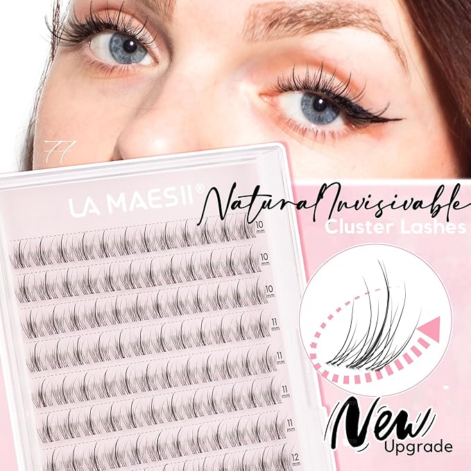 LA MAESII 120Pcs Clear Band Lash Clusters 10-14mm Natural Look Cluster Eyelashes C Curl Resuable Invisible Band Individual Cluster Lashes(77)