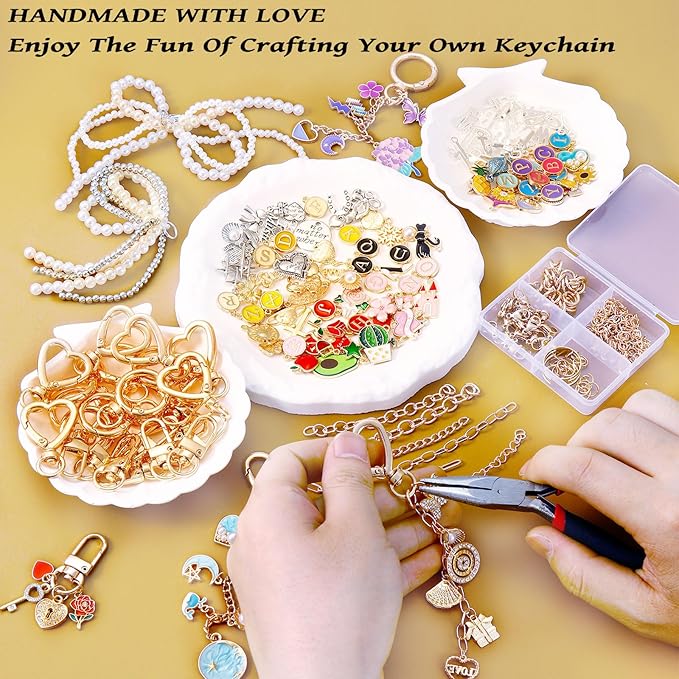 Wurosi 544Pcs Lip Gloss Keychain Making Kit with Charms, Including 24 Keychains Clips 30 Extender Chain 198 Charm Jewelry Plier, DIY Keychains Kit, for Keychain Making Supplies, Christmas Gifts