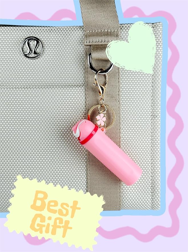 Mini Trendy Bottle Keychain Accessories Compatible with Owala Water Cute Tumbler Cup Chapstick Lip Balm Holder Charms