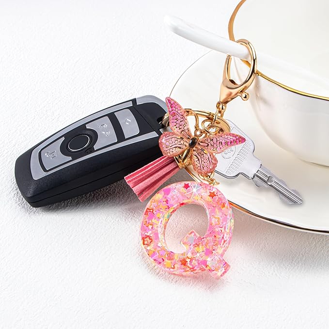 Initial letter Keychains for Women Girls Tassel Butterfly Cute Keychain for Wallet Backpack charm