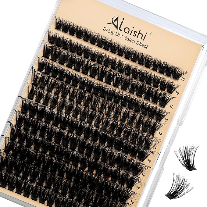 AILAISHI Lash Clusters Kit, DIY Cluster Eyelash Extensions 10‑20mm, 90D+100D, 202pcs Fluffy D Curl Natural Lashes–Fake Cat Eye Individual Clusters