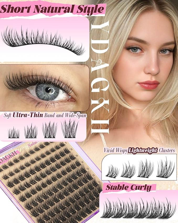 Natural Lash Clusters Short Eyelash Cluster Extensions Spiky 8-14mm Wispy Eyelash Clusters C Curly Mink Silk Lash Extension Soft Ultra-Thin Band Individuals Eyelash Extension DIY Lashes at home