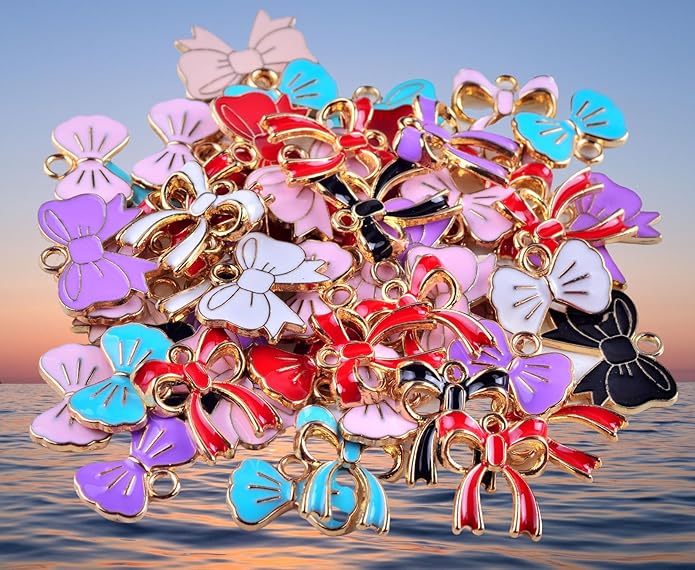 50pcs Gold Bow Charms for Jewelry Making, Cute Charms for Bracelet, Necklaces