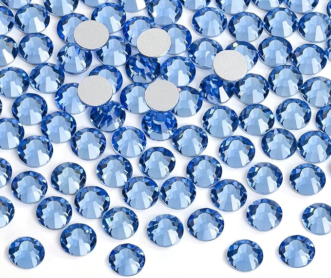 Glue Fix Crystal Flatback Rhinestones Glass Diamantes Gems for Crafting Nail Art Crafts Decorations Clothes Shoes 3.2mm (ss12 1440pcs, Light Blue)