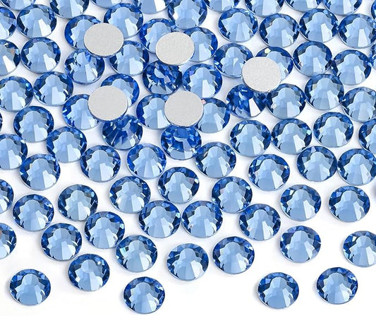 Glue Fix Crystal Flatback Rhinestones Glass Diamantes Gems for Crafting Nail Art Crafts Decorations Clothes Shoes 6.4mm (ss30 288pcs, Light Blue)