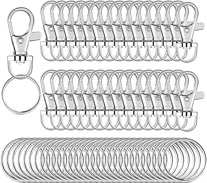 SANNIX 60pcs Keyrings Key Chain Clip Hooks Swivel Clasps Lanyard Snap Hooks with Split Key Rings, Keychain Hooks for Hanging Crafts Jewellery Making