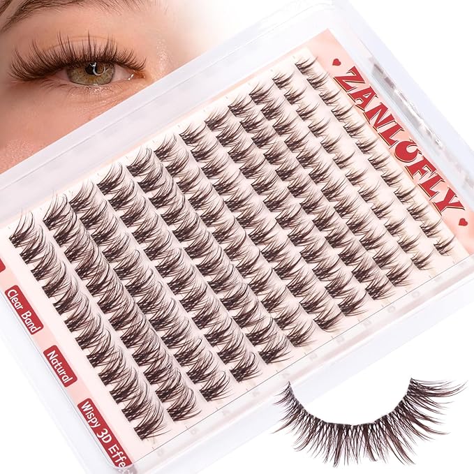 Brown Lash Clusters Wispy Spiky Eyelash Clusters Dark Brown Lash Extension Natural Invisible Band Cluster Eyelash Extensions DIY Individual Lashes Clusters Brown 8-16MM by zanlufly