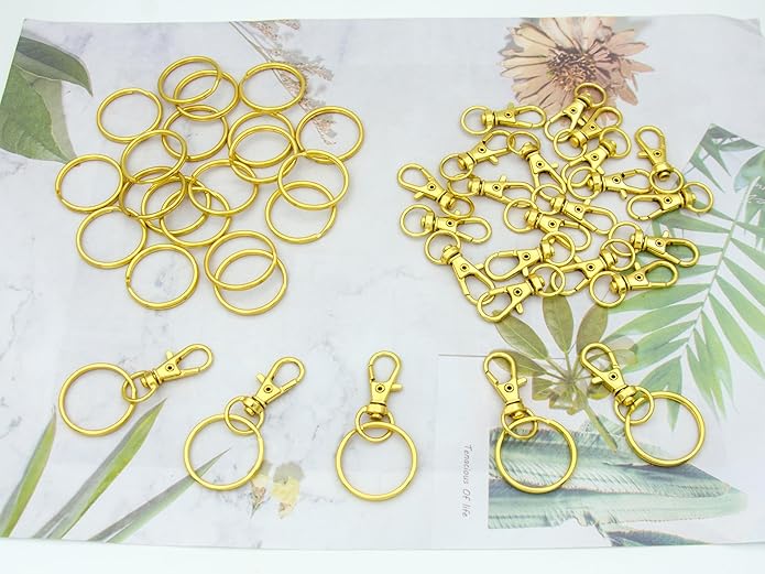 Swivel Snap Hooks with Split Key Rings Premium Metal Silver Lobster Claw Trigger Clasps for Keychain Clip Lanyard Bag Purse Tag Jewelry Making Crafts
