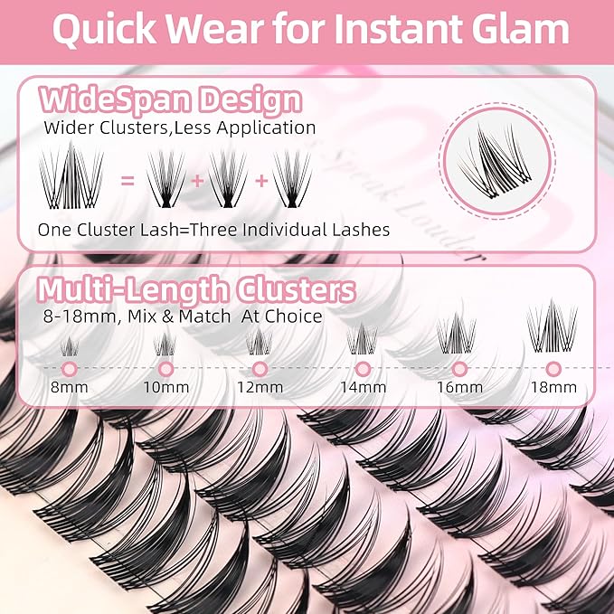 Spiky Fairy Lash Clusters with Ultra-Thin 0.05mm Invisible Band, 8-18mm Manga and Wet-Look Lashes, WideSpan DIY Eyelash Extensions, C Curl, 120 Clusters, Beginner Friendly, FayJoo FLICKER 11 Lash Only