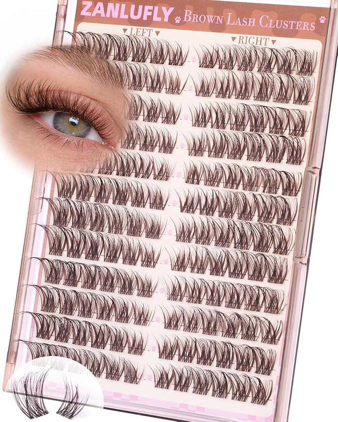 Brown Lash Clusters Cat Eye Lashes Light Volume Eyelash Clusters Dark Brown Lash Extension zanlufly Left & Right Cluster Eyelash Extensions Clear Band Cluster Lashes 10-16mm DIY Individual Lashes