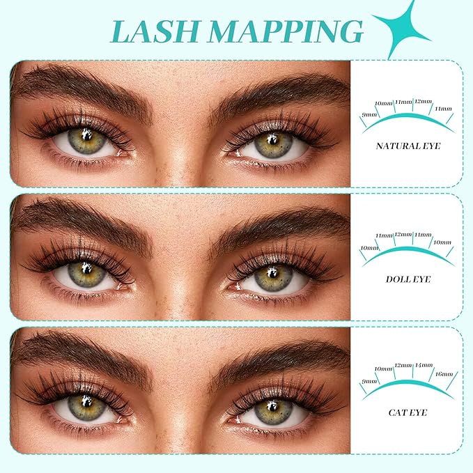 Lash Clusters Kit 640Pcs, 30D+40D+50D+60D Eyelash Extension Kit, Lash Bond and Seal Waterproof, Lash Remover, Lash Applicator Tool and Function Brush for DIY Lash Extension Kit(D-Mix9-16mm Kit)