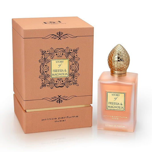 Prince Parfums Dubai - Story of Freesia Magnolia For Women - 3.4 Ounces - Extrait de Parfum - Delicate Bouquet of Freesia, Magnolia - Essence of Femininity & Beauty