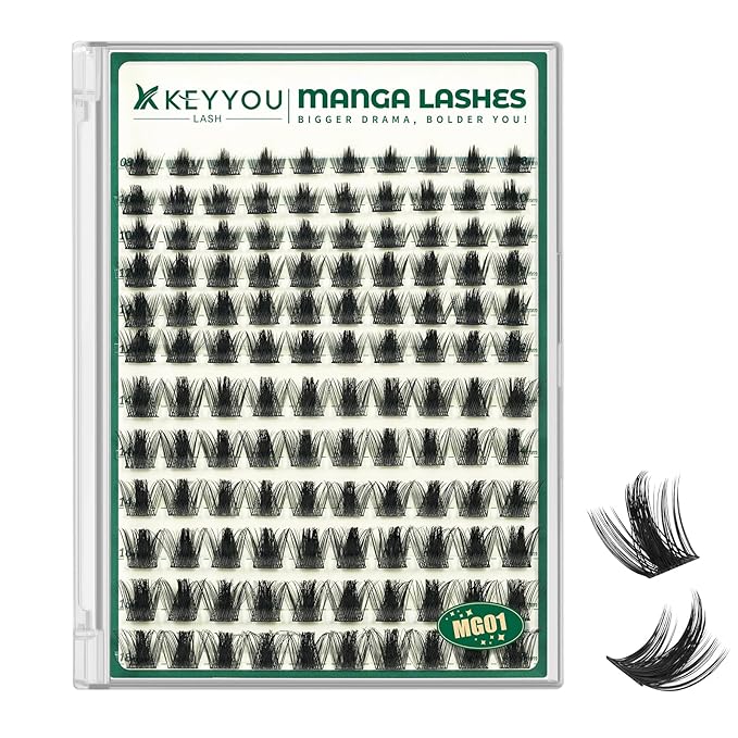 KEYYOU LASH Manga Lash Clusters 8-18mm Fairy Eyelash Clusters Natural DIY Lash Extension Wispy with Soft Thin Band(MG01-8-18)