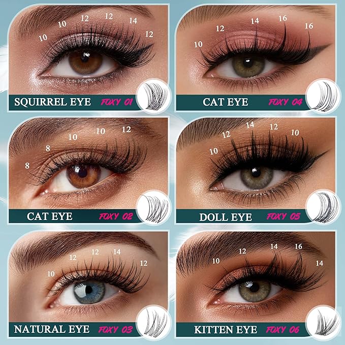Vasa Muse Premium Lash Clusters Kit - 10-16mm Wispy Natural & Fairy Spiky WideSpan Individual Eyelash Clusters 0.05mm Ultra-thin Invisible band Eyelash Extension Kit with Bond Seal for Starter DIY