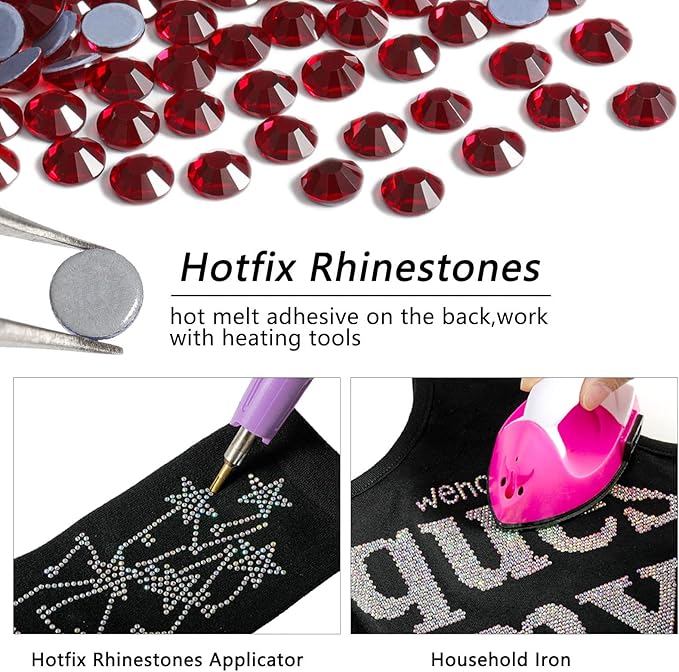Beadsland Hotfix Rhinestones, 2880pcs Flatback Crystal Rhinestones for Crafts Clothes DIY Decorations, Dark Siam, SS10, 2.7-2.9mm