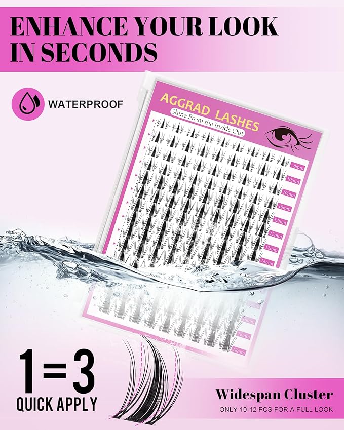 Fairy Lash Clusters Kit 8-18mm Manga Eyelashes Cluster Extension Kit D Curl Individual DIY Fake Lashes Extensions Wet-Look Spiky Anime Self Adhesive False Eyelashes, 0.03mm Ultra-Thin Invisible Band