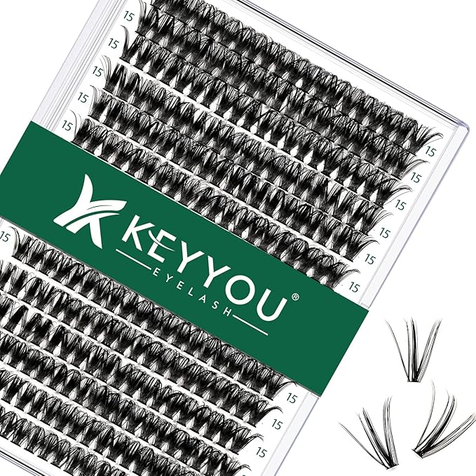 Lash Clusters 300pcs Individual Lashes 40D 0.07D Curl 15mm DIY Eyelash Extension KEYYOU Large Tray Volume Soft&Natural Eyelash Clusters(50D-0.07D,15）