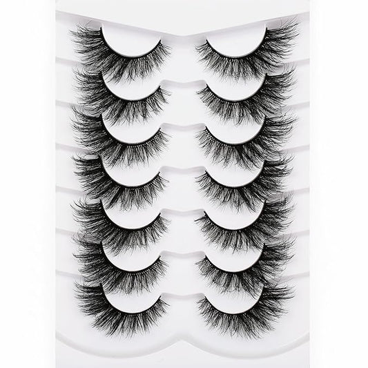 Pooplunch False Eyelashes Cat Eye Lashes Fake Eyelash Dramatic Volume Wispy Foxy 8D Faux Mink Lash Strips 7 Pairs Pack