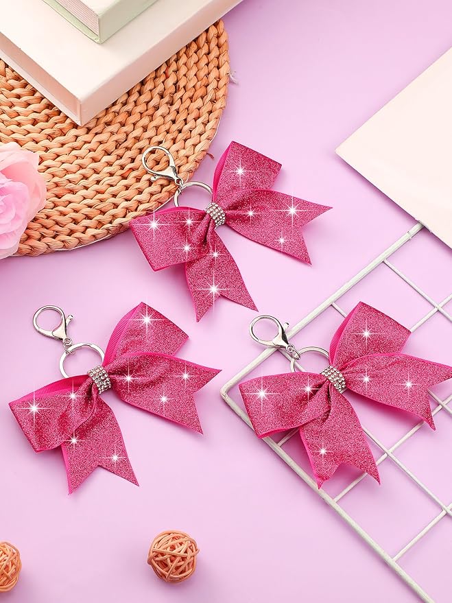 Tondiamo Cheer Bow Keychain Cheer Keychain with Rhinestones Cheerleader Keyrings for Teen Cheerleading Sports Accessory