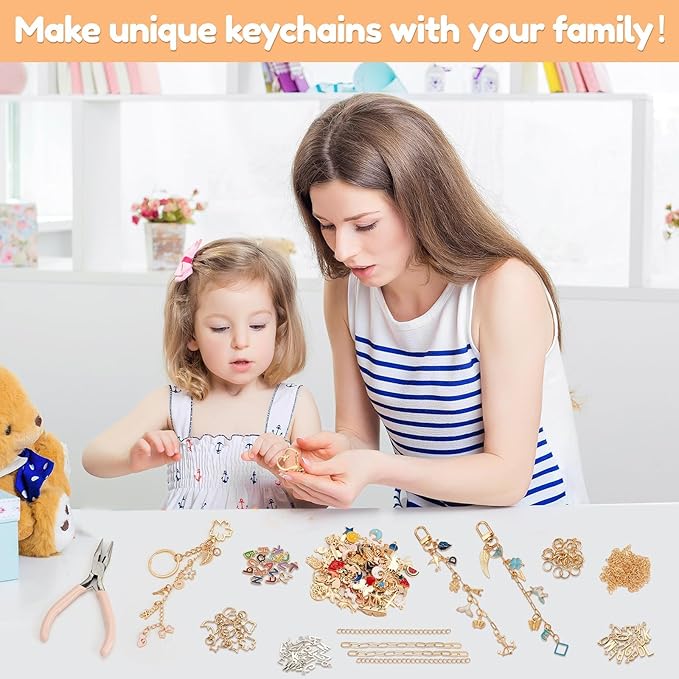 534Pcs DIY Keychain Making Kit with 228 Charms, Including 24 Keychain Clips Hooks 30 Extender Chain 200 Jump Ring Jewelry Plier Jewelry Making Supplies for Custom Key Ring Set Christmas Crafts Gifts