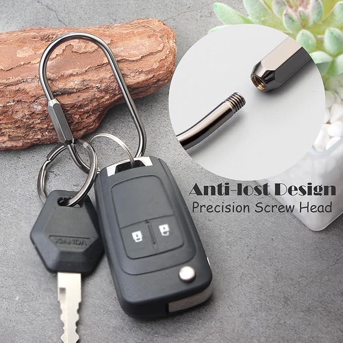 Locking Key Rings,Carabiner Keychain Clip for Keys,Purse Bag Charms Holder for Handbags,Screw Lock Key Organizer,Brass